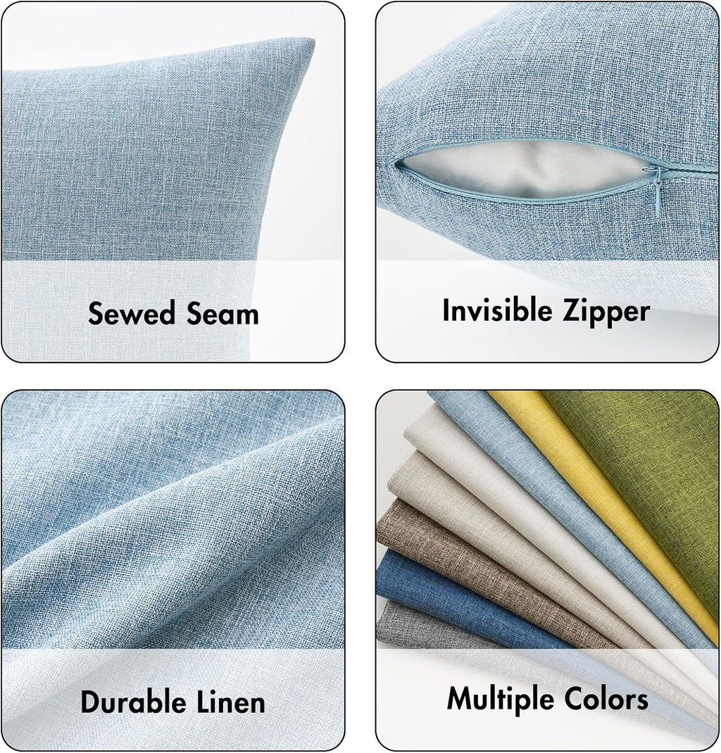 MIULEE Pack of 2 Linen Textured Pillow Covers, 18x18 Inch Light Blue