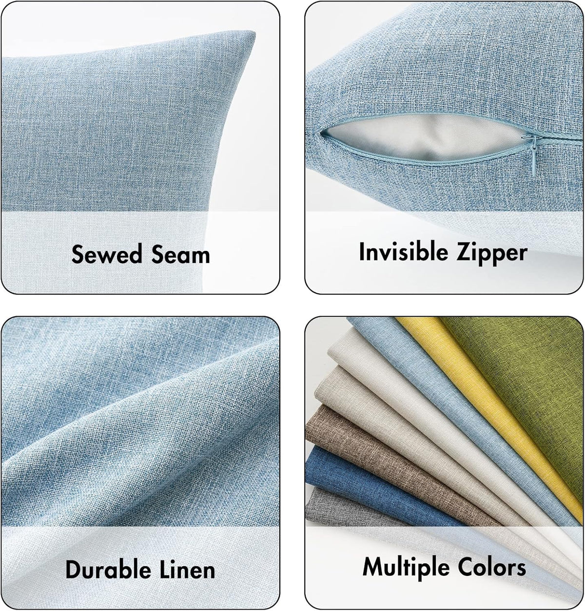 MIULEE Pack of 2 Linen Textured Pillow Covers, 18x18 Inch Light Blue