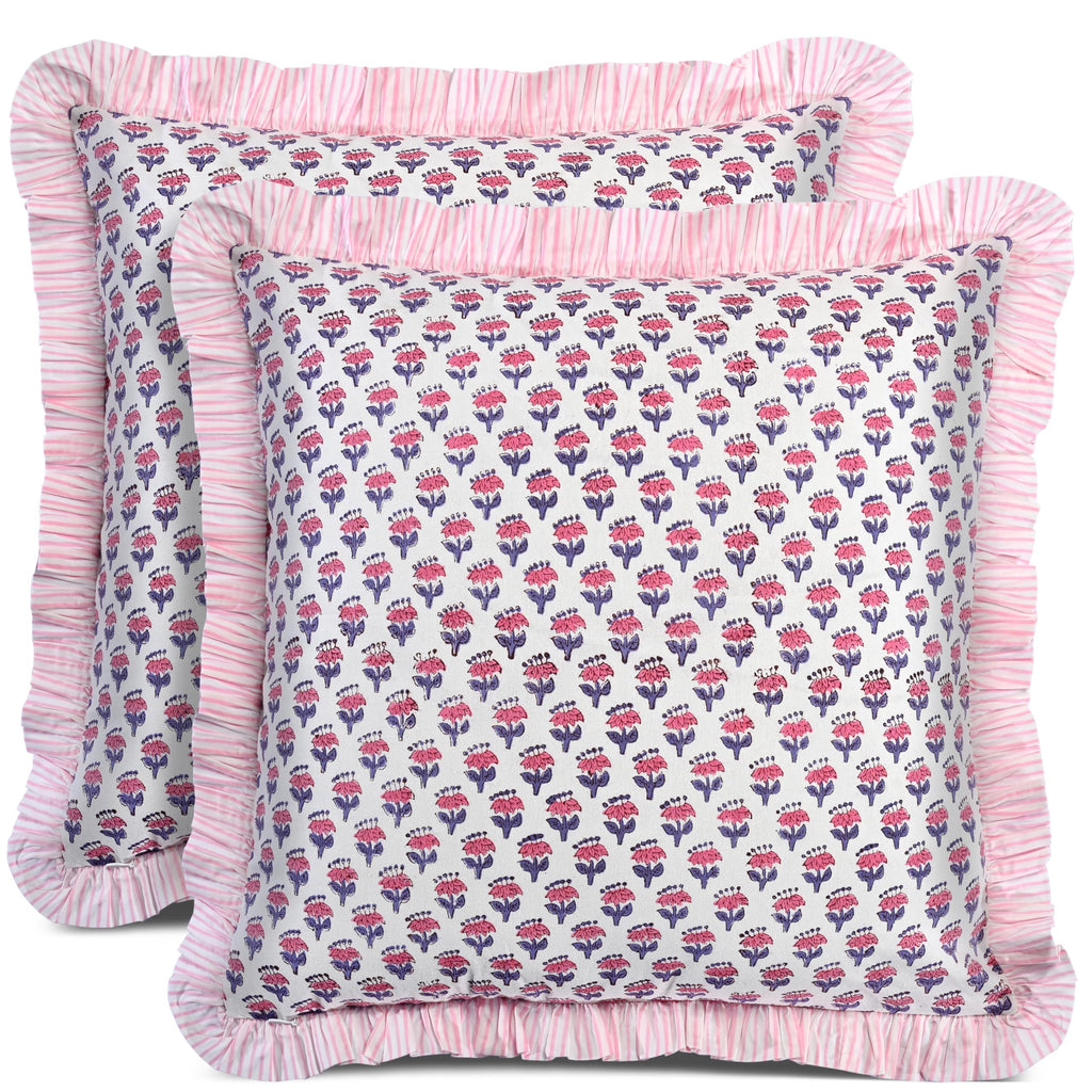 CPC Block Print Ruffle Throw Pillow Cover Emerald Green 20"x20", Pack of 2