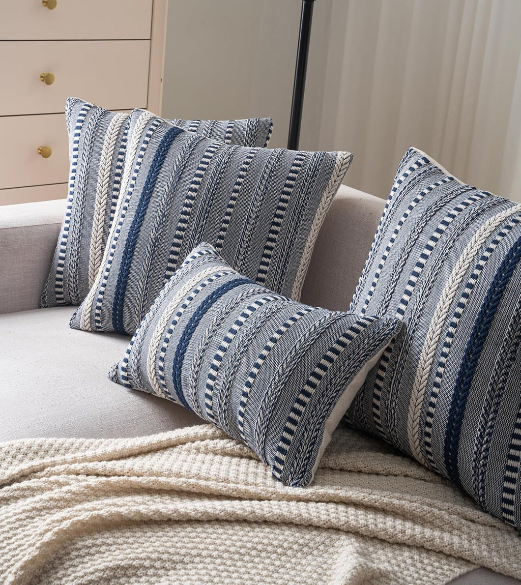 Cethom Boho Throw Pillow Covers 18x18 Inch Set of 2, Farmhouse Decorative Couch Pillow Cases, Navy Blue Accent Pillows of Bed, Sofa Bedroom Living Room Home Decor Cushion Cover