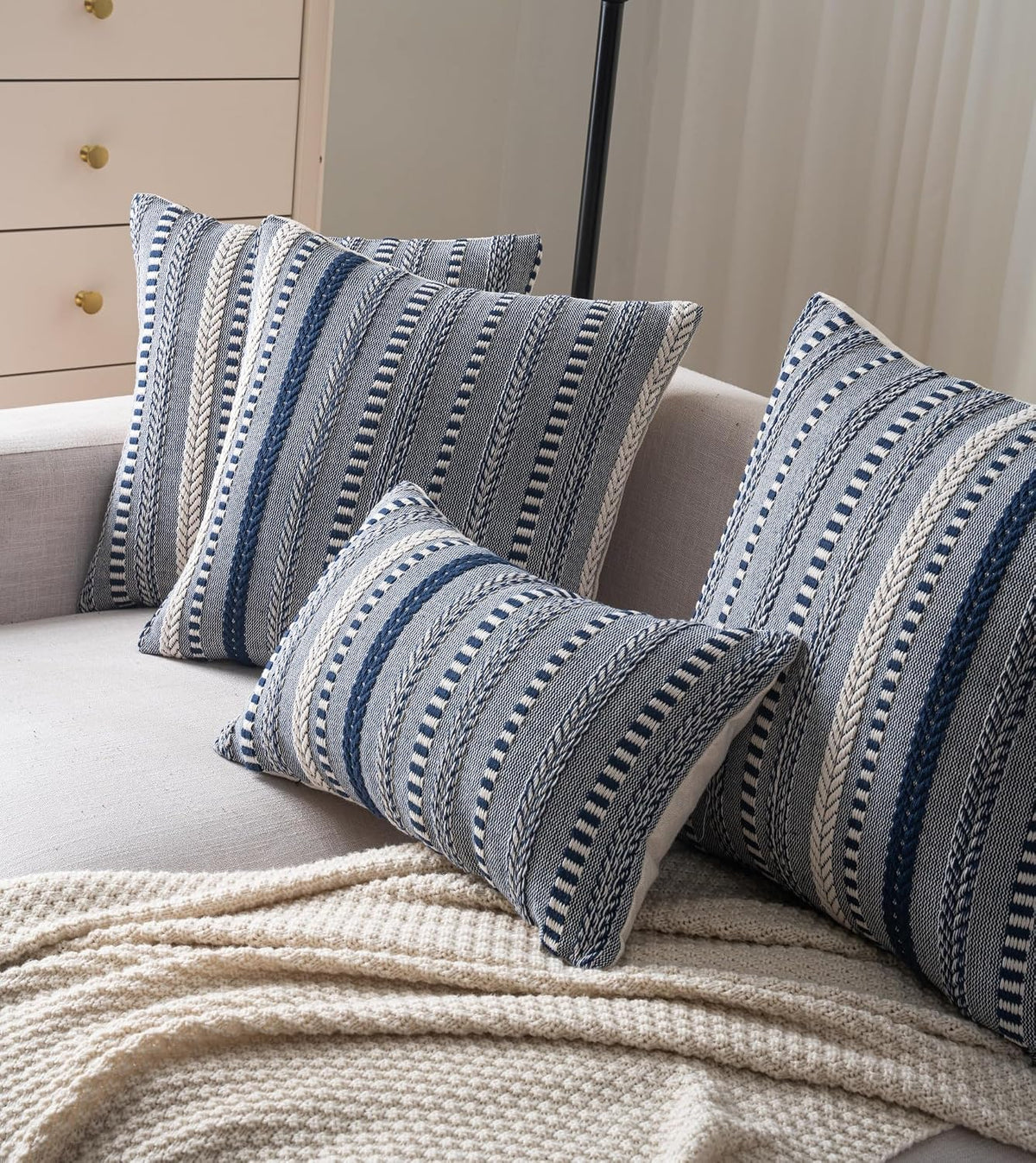 Cethom Boho Throw Pillow Covers 18x18 Inch Set of 2, Farmhouse Decorative Couch Pillow Cases, Navy Blue Accent Pillows of Bed, Sofa Bedroom Living Room Home Decor Cushion Cover