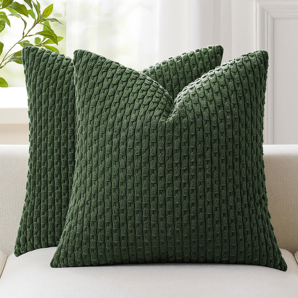 Kevin Textile Soft Corduroy 18x18 Inch Pillow Covers 2 Pack, Sage Green