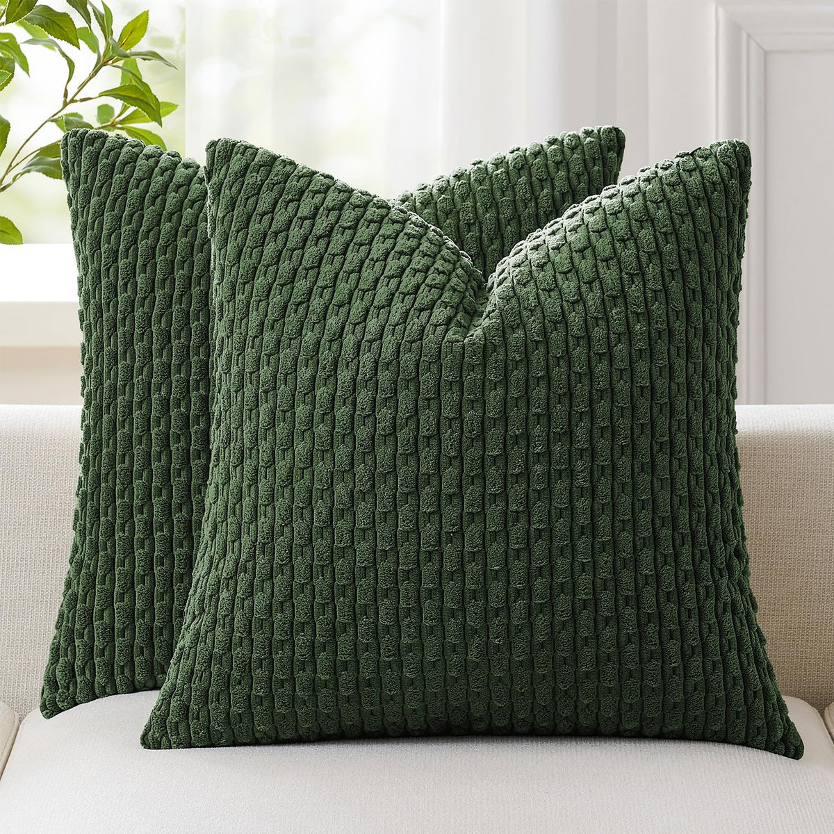 Kevin Textile Soft Corduroy 18x18 Inch Pillow Covers 2 Pack, Sage Green
