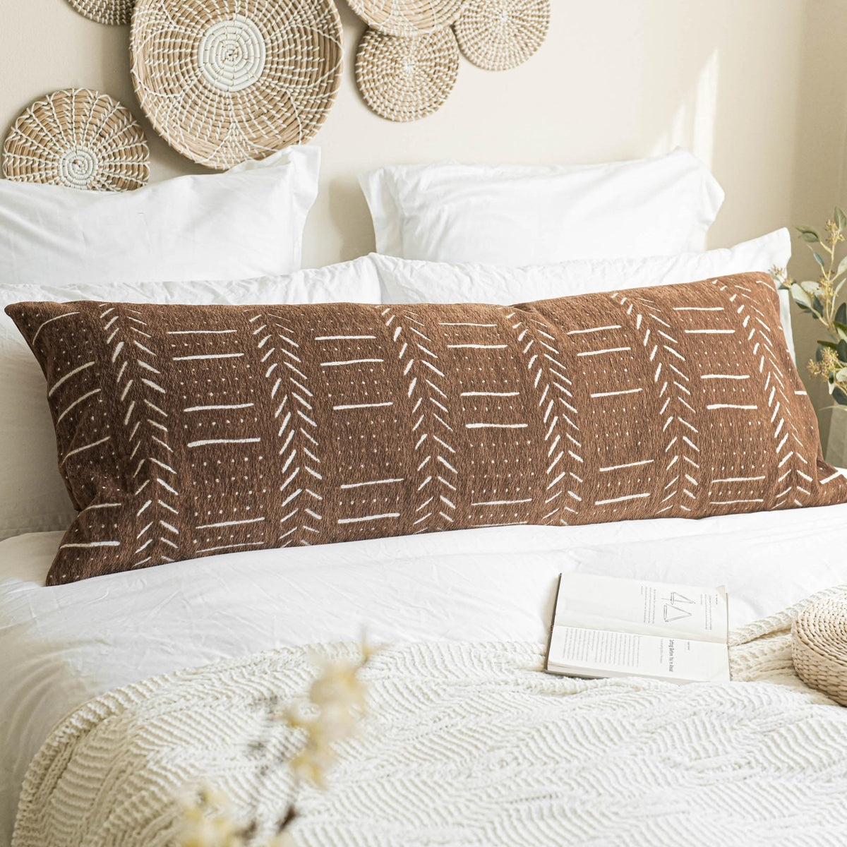 BlissBlush Decorative Lumbar Throw Pillow Covers 12X20 Set of 2, Brick Red Rust Boho Farmhouse Cushion Cover, Soft Accent Pillowcase for Couch Sofa Bed Living Room Home Décor