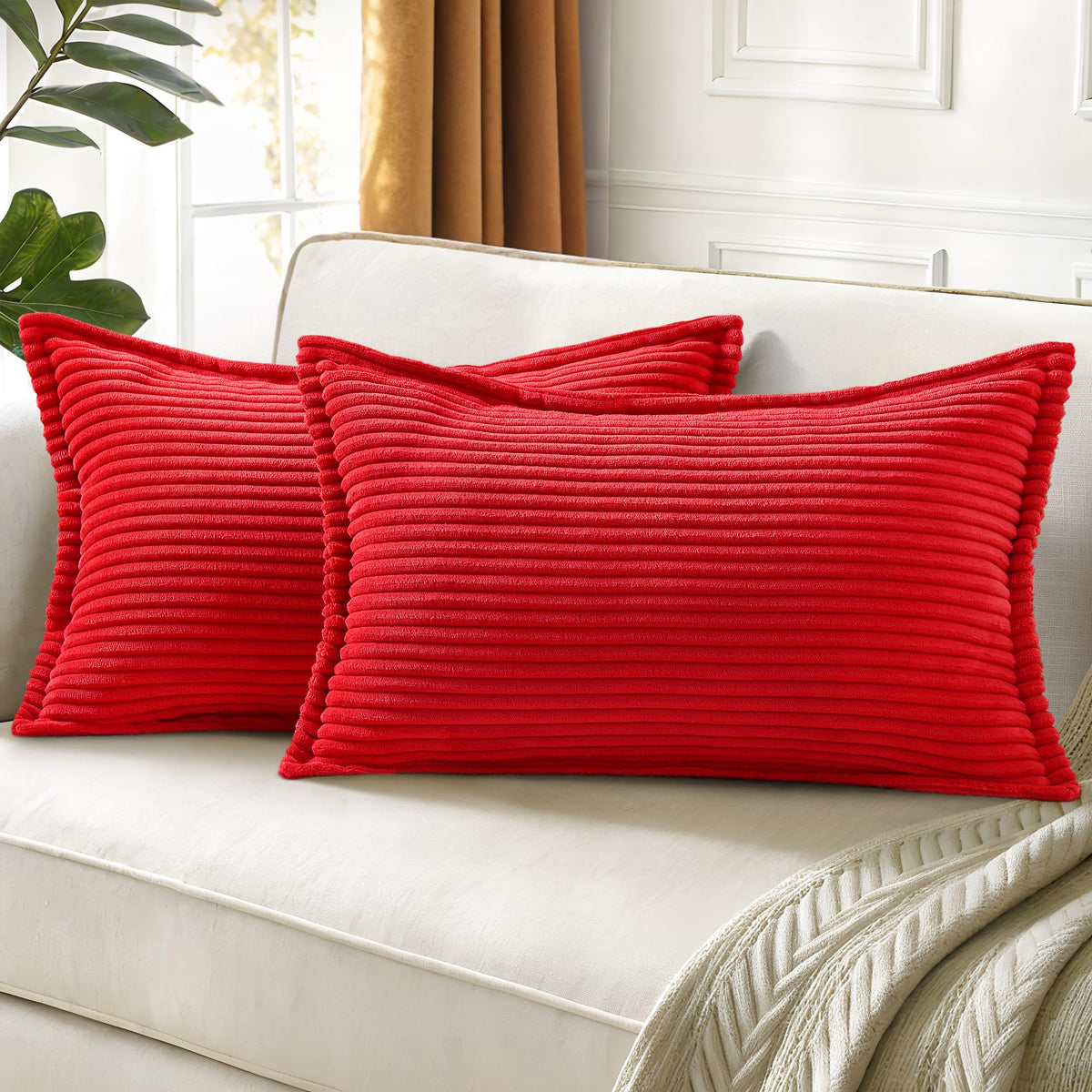 decorUhome Fall Corduroy Navy Blue Throw Pillow Covers 24x24 Set of 2
