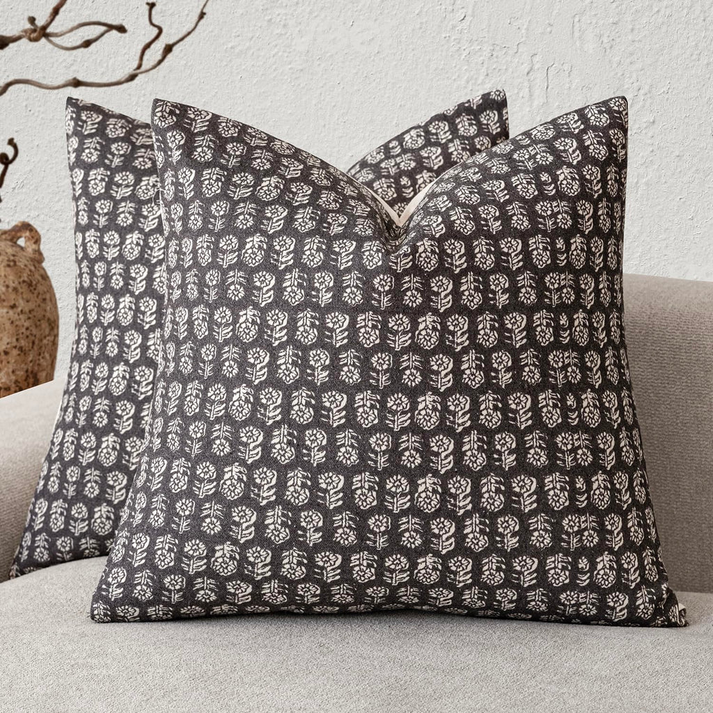Foindtower Decorative Floral Print Throw Pillow Covers 20×20 Inch,Tan Taupe