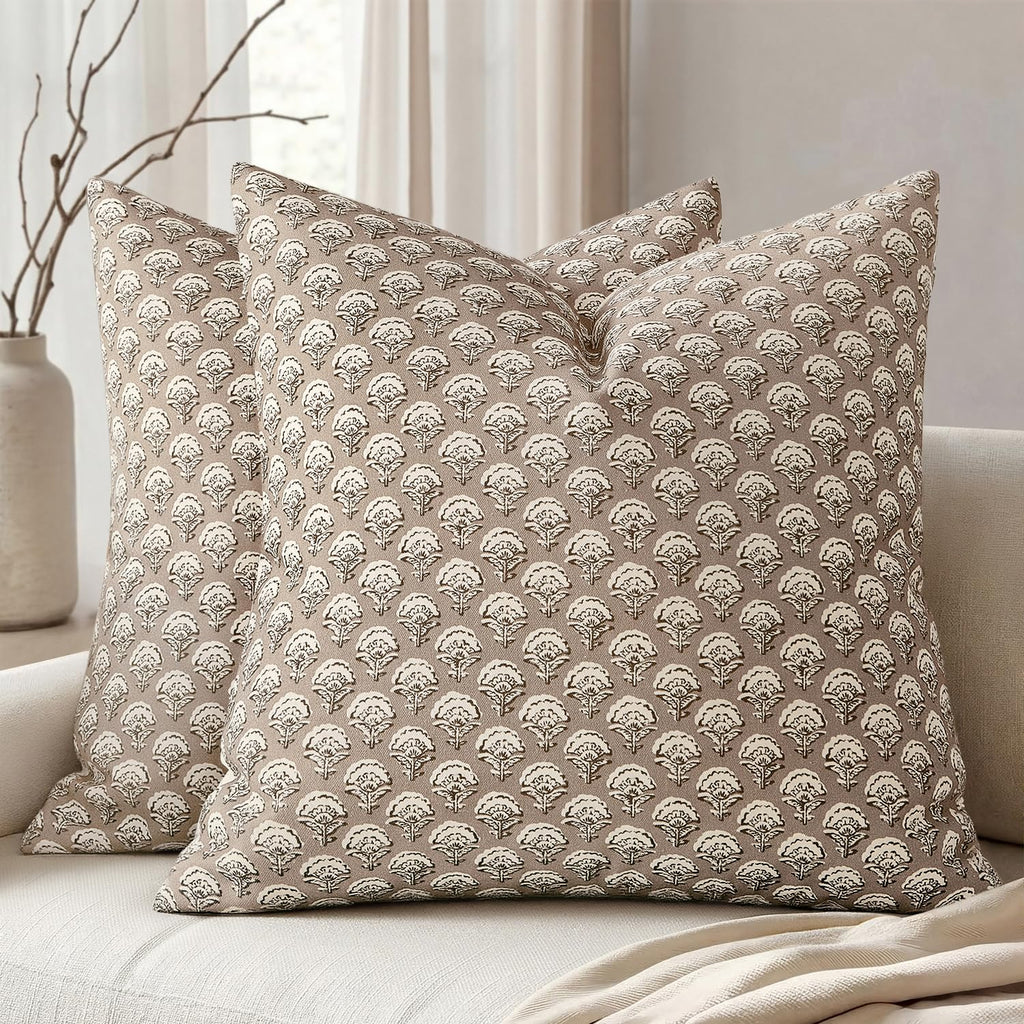 MIULEE Floral Print Decorative Pillow Covers 18x18, Light Taupe