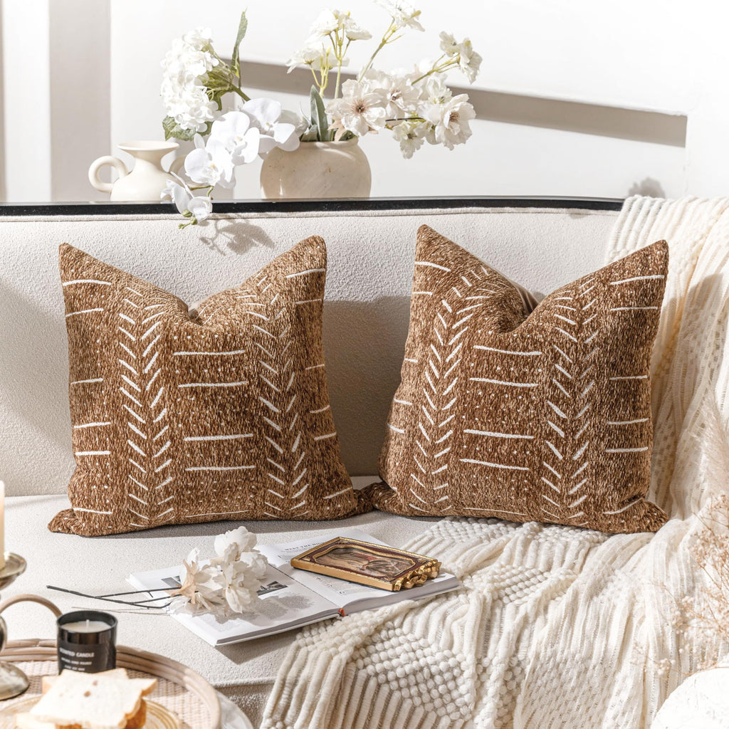 BlissBlush Decorative Lumbar Throw Pillow Covers 12X20 Set of 2, Brick Red Rust Boho Farmhouse Cushion Cover, Soft Accent Pillowcase for Couch Sofa Bed Living Room Home Décor