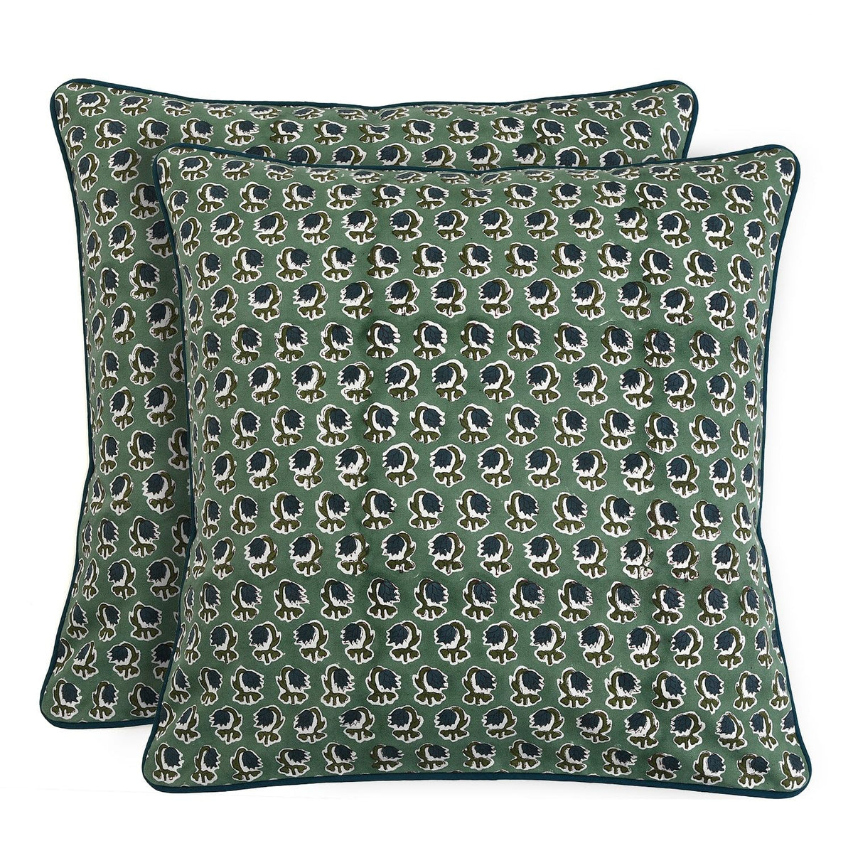 Ridhi Block Print Columbia Blue Pillow Cover 18" x 18" (Pack of 2) Decorative Couch Pillows for Living Room, Chic Boho Cute Outdoor Pillows Covers Gifts for Spring, Easter and Valentine