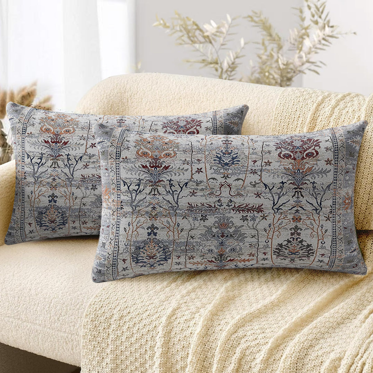 Boho Throw Pillow Covers 18x18 inch Set of 2,Soft Pillowcases Bohemia Carpet Printing Pattern Decorative Sofa Living Room Bed Square Pillow Case Cushion Cover-Cream Color