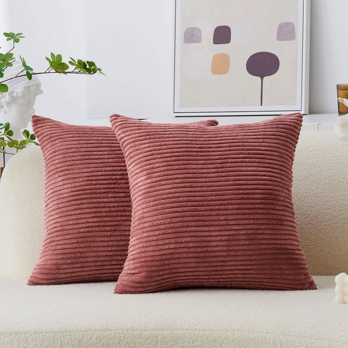 Home Brilliant Yellow Pillow Covers Summer Decorative Set of 2 Striped Corduroy Plush Velvet Throw Pillow Covers for Couch Decor, 18x18 inch, Light Yellow