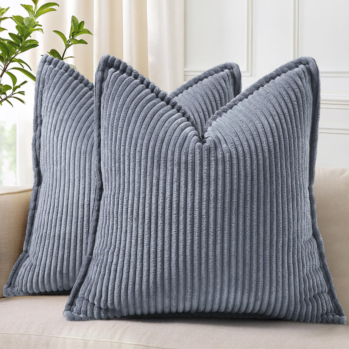 decorUhome Fall Corduroy Navy Blue Throw Pillow Covers 24x24 Set of 2