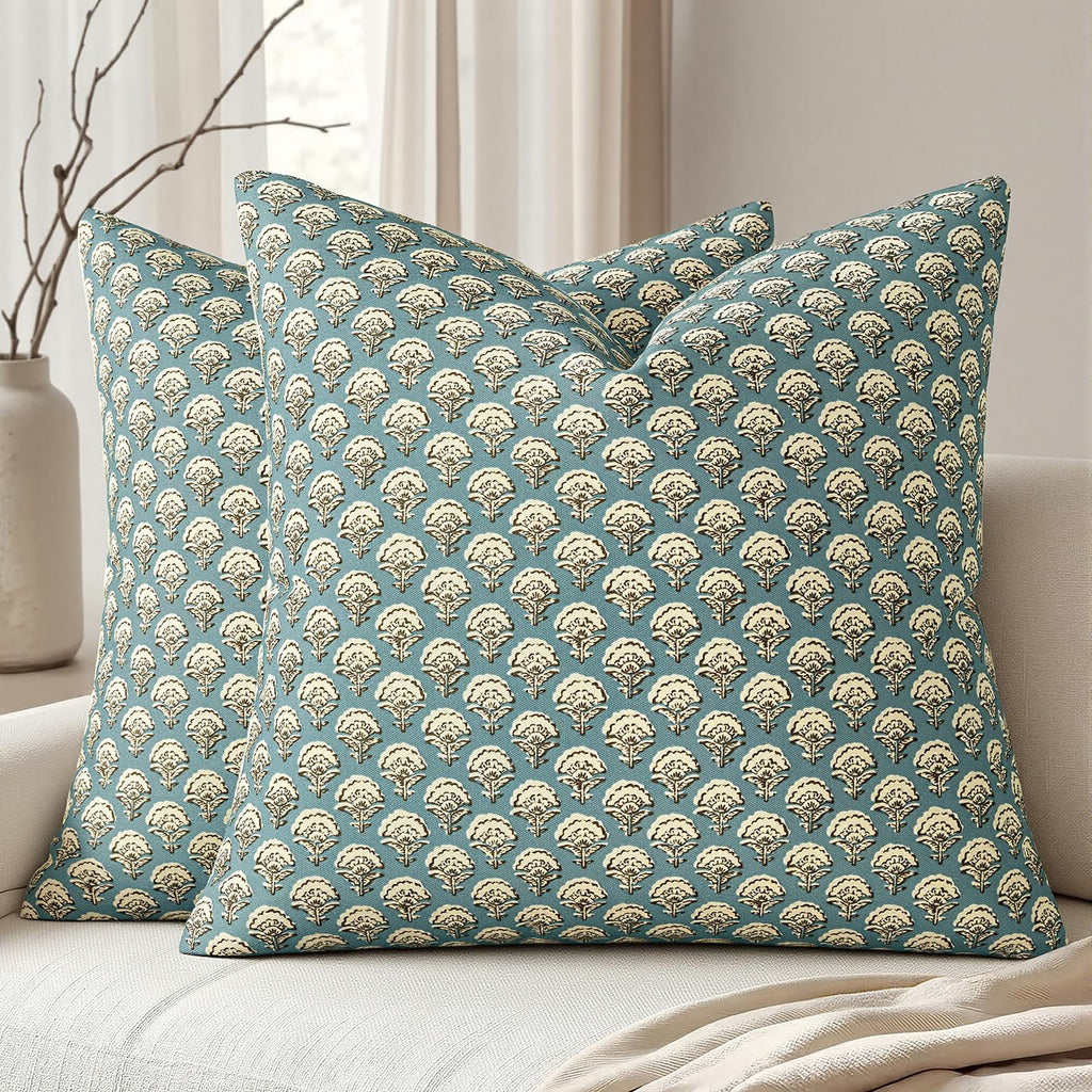 MIULEE Floral Print Decorative Pillow Covers 18x18, Light Taupe