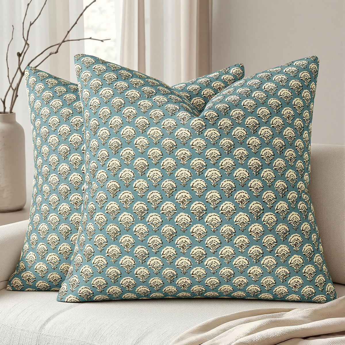 MIULEE Floral Print Decorative Pillow Covers 18x18, Light Taupe
