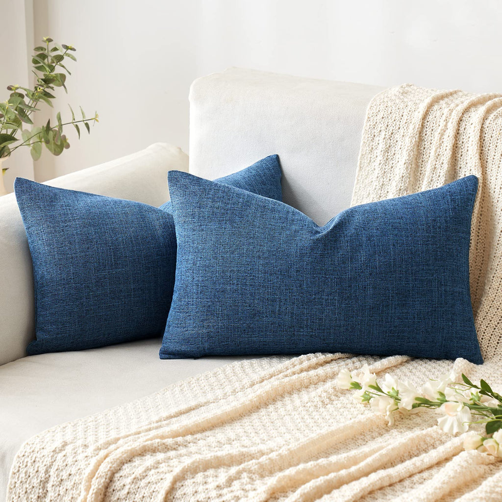 MIULEE Pack of 2 Linen Textured Pillow Covers, 18x18 Inch Light Blue