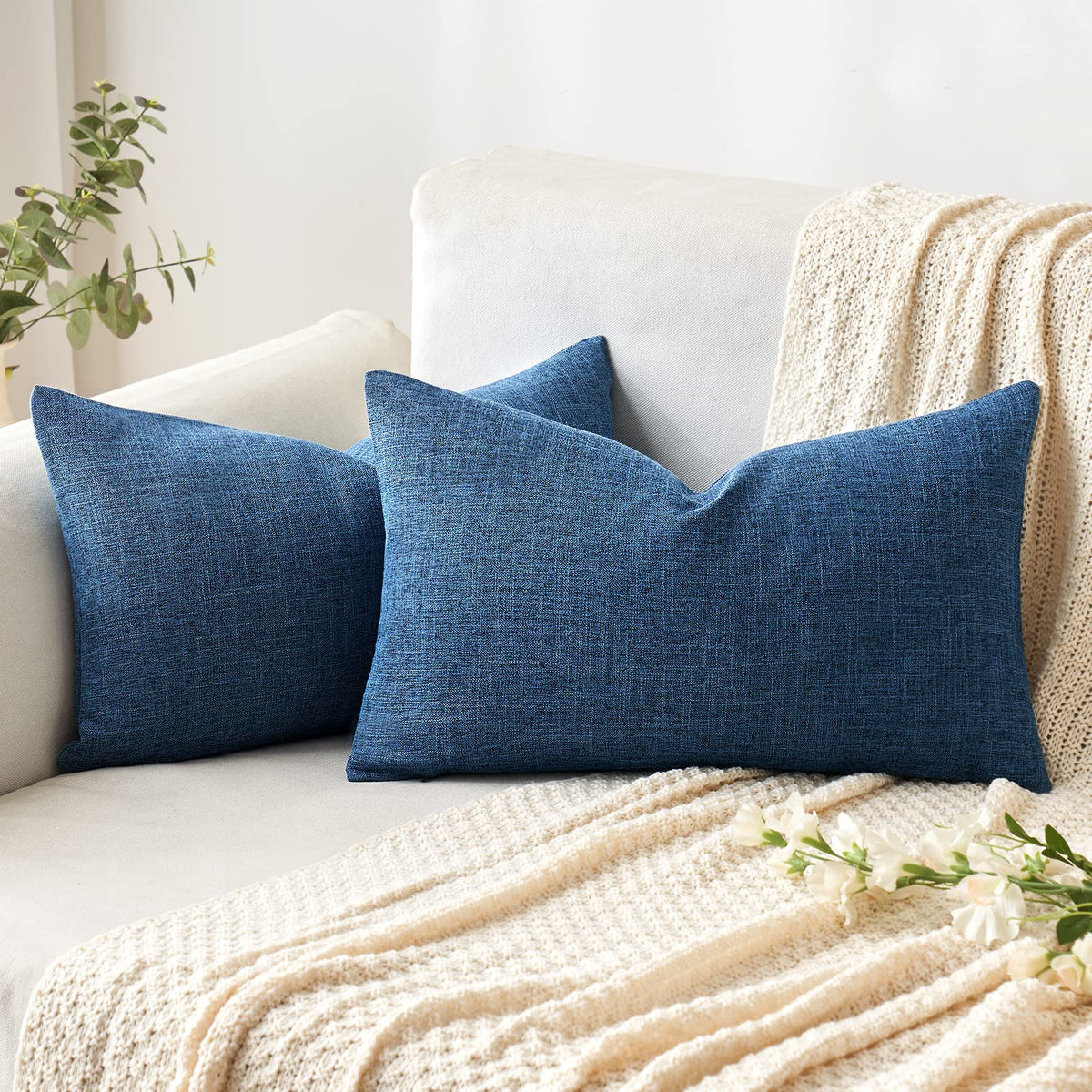 MIULEE Pack of 2 Linen Textured Pillow Covers, 18x18 Inch Light Blue