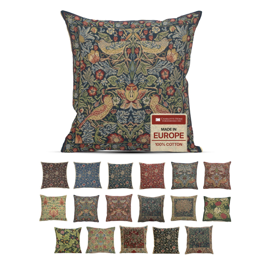 William Morris Fleurs de Morris Red Tapestry Throw Pillow Cover 16 x 16 in