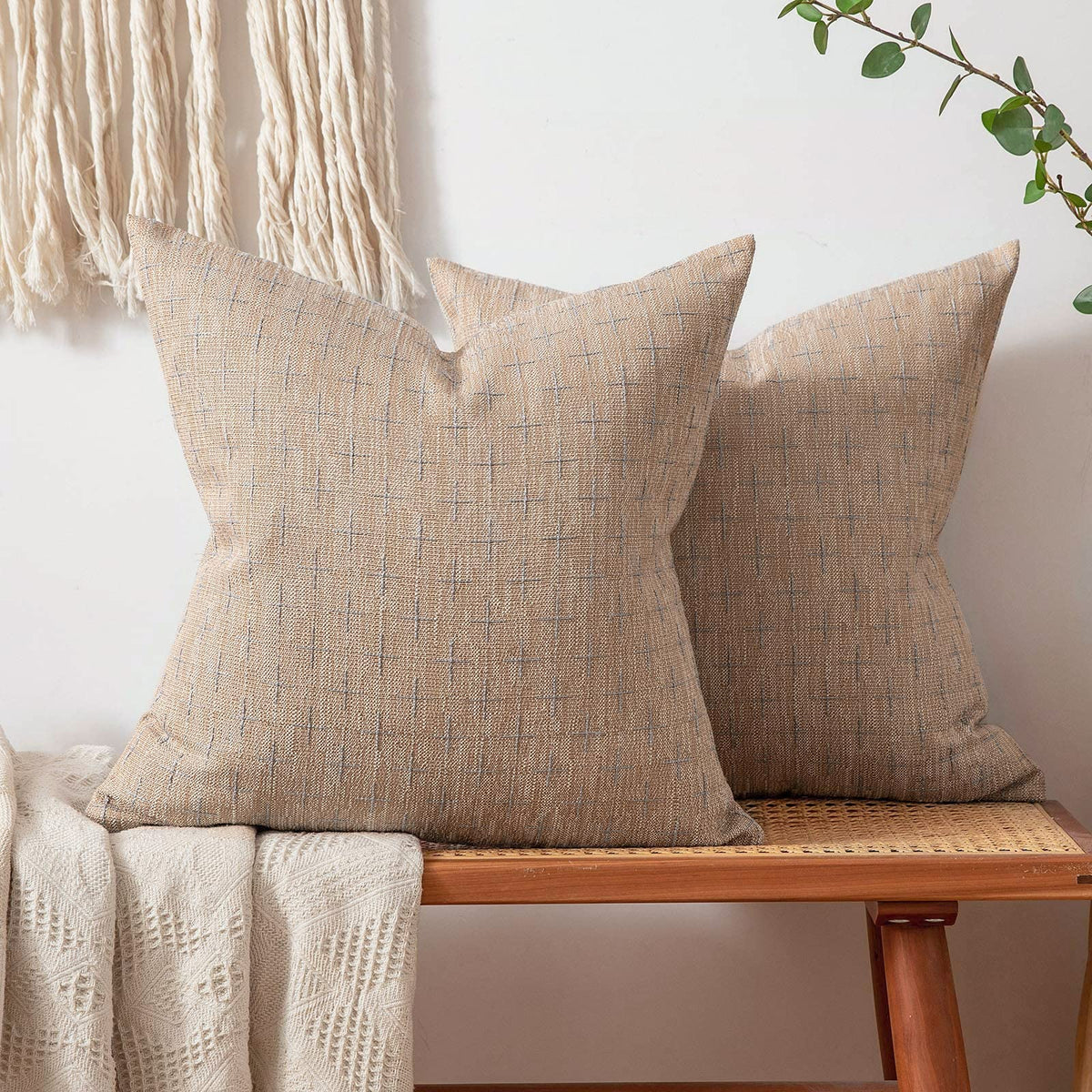 MIULEE Pack of 2 Decorative Vintage Burlap Linen Spring Throw Pillow Covers Modern Farmhouse Pillowcase Rustic Woven Textured Cushion Cover for Sofa Couch Bed 18x18 Inch Olive Green
