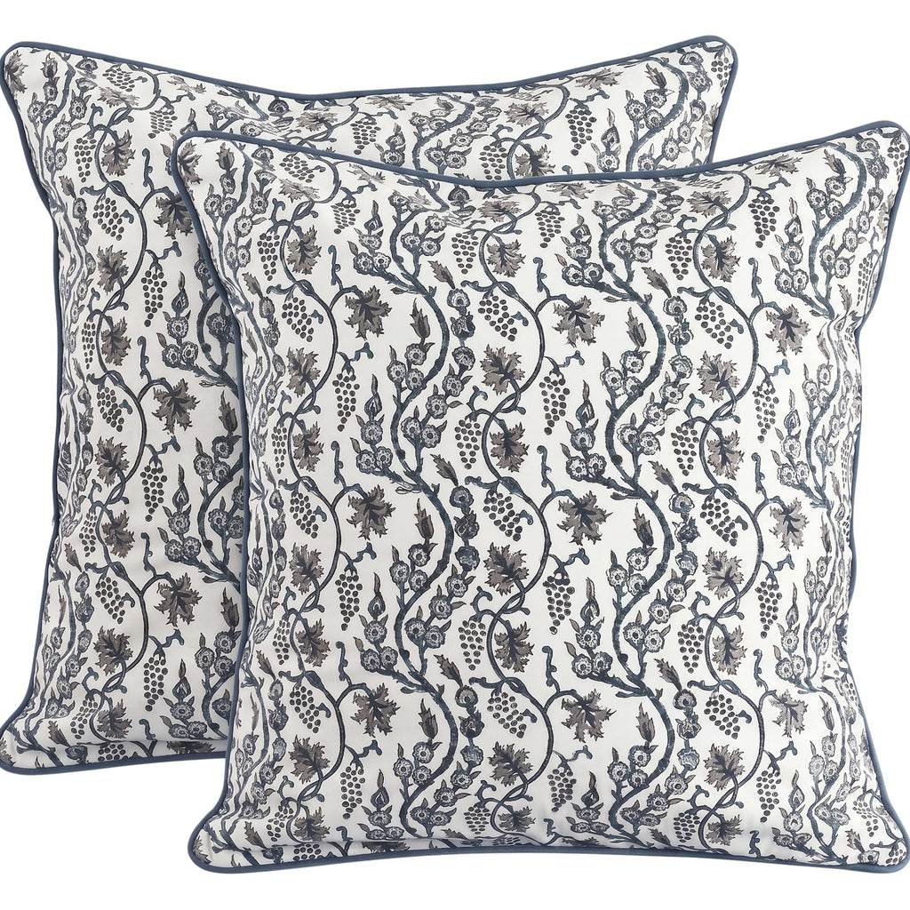 Ridhi Block Print Columbia Blue Pillow Cover 18" x 18" (Pack of 2) Decorative Couch Pillows for Living Room, Chic Boho Cute Outdoor Pillows Covers Gifts for Spring, Easter and Valentine