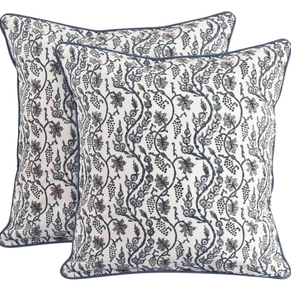 Ridhi Block Print Columbia Blue Pillow Cover 18" x 18" (Pack of 2) Decorative Couch Pillows for Living Room, Chic Boho Cute Outdoor Pillows Covers Gifts for Spring, Easter and Valentine