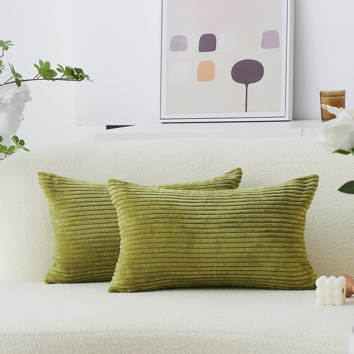 Home Brilliant Yellow Pillow Covers Summer Decorative Set of 2 Striped Corduroy Plush Velvet Throw Pillow Covers for Couch Decor, 18x18 inch, Light Yellow