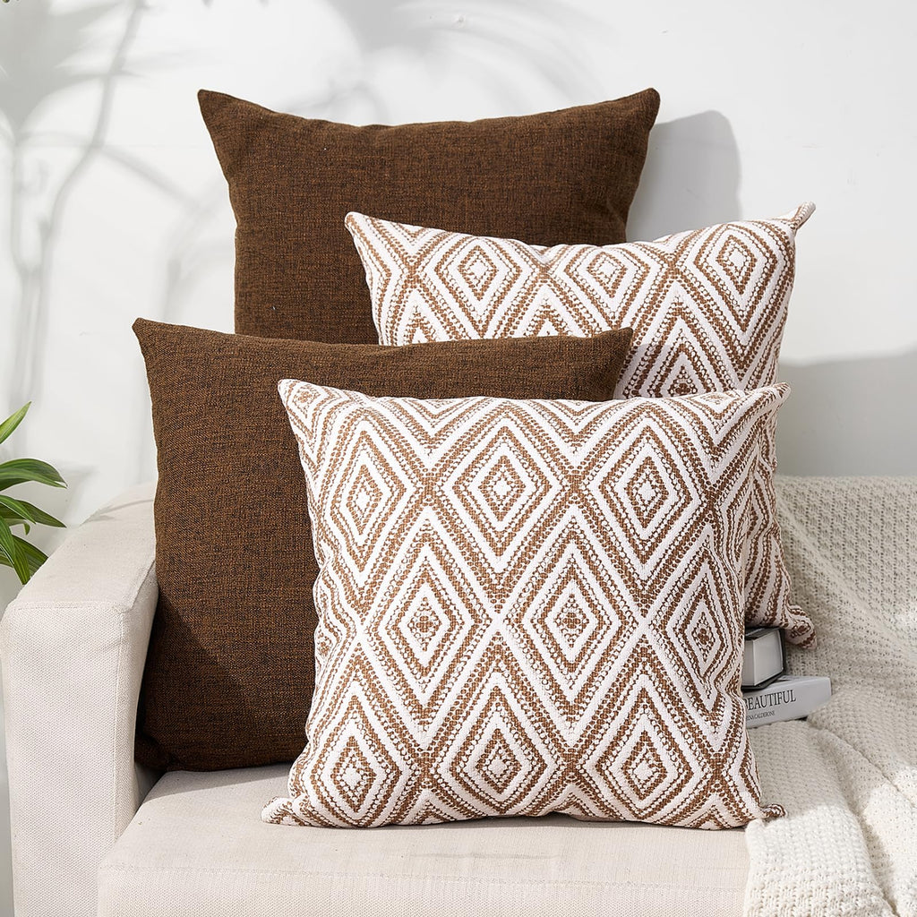 HPUK Throw Pillow Covers 18x18 Set of 4, Blue Patterned & Solid Covers
