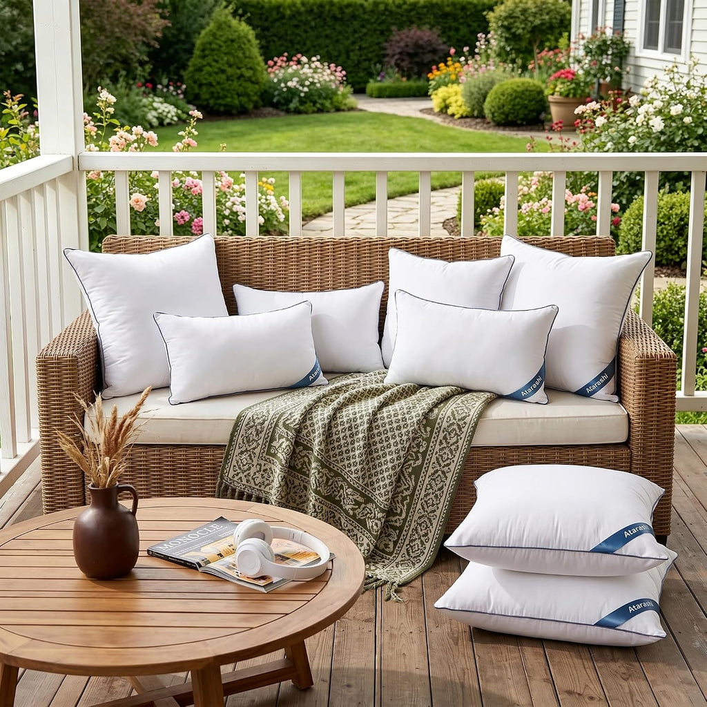 Atarashi 18 x 18 Outdoor Pillow Inserts (Pack of 2)- Waterproof Firm and Fluffy Square Throw Pillows - Decorative Pillow Forms for Couch Sofa Bed Patio Furniture - White