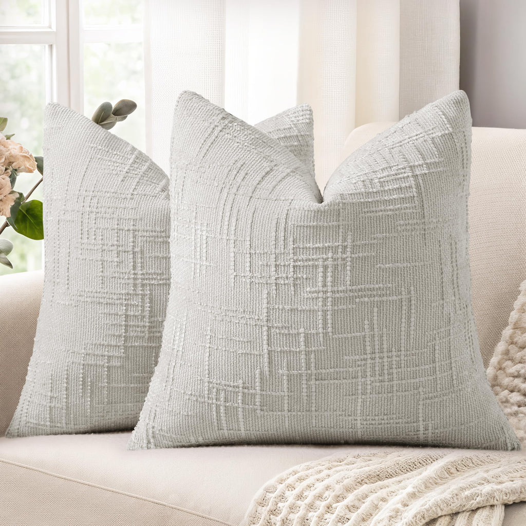 decorUhome Textured Chenille Throw Pillow Covers 18x18 Set of 2 Cream White