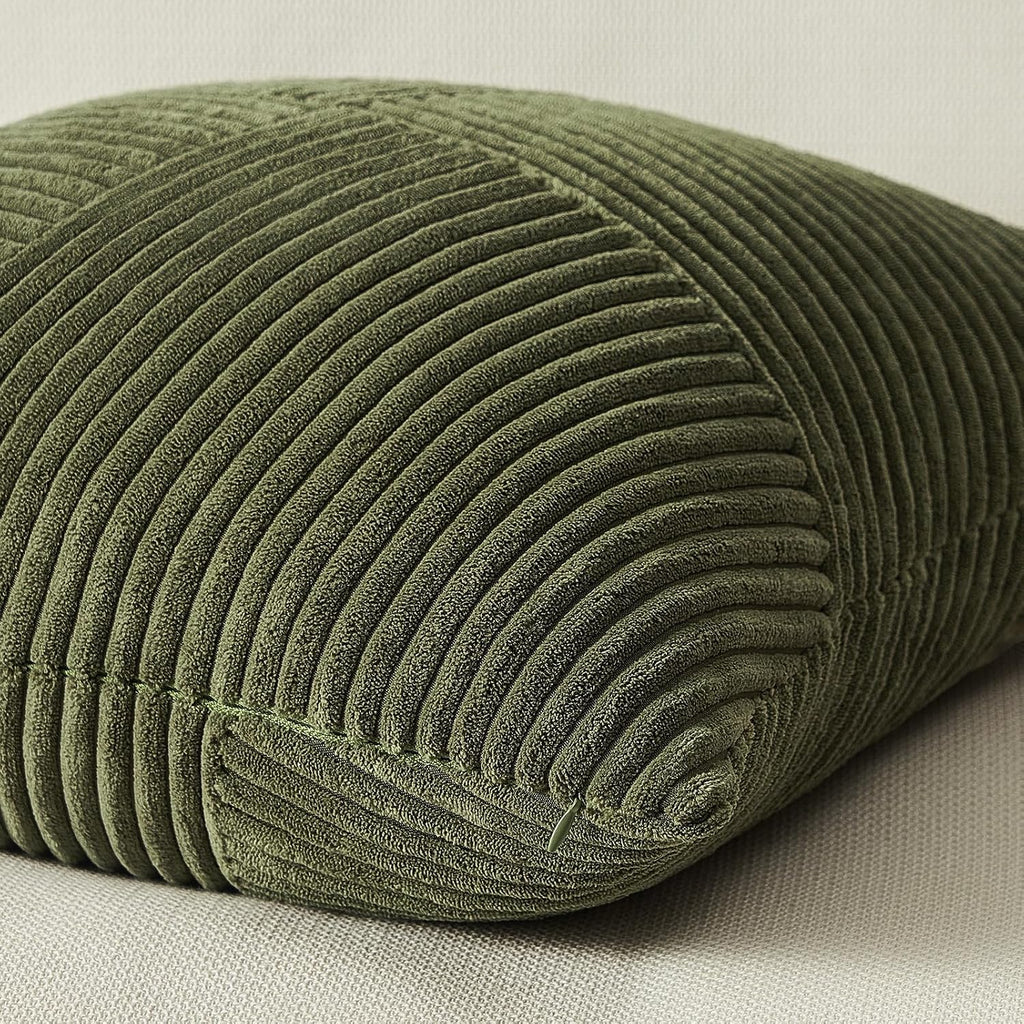 Topfinel Olive Green Decorative Throw Pillow Covers Set of 2 18x18 Inches for Couch Bed Sofa, Boho Aesthetic Home Decor, Soft Corduroy Striped Patchwork Windmill Textured Cushion Cases 45x45 cm