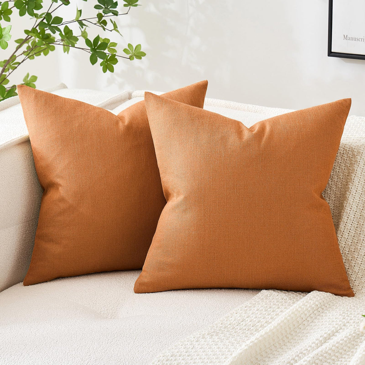 MIULEE Pack of 2 Linen Textured Pillow Covers, 18x18 Inch Light Blue