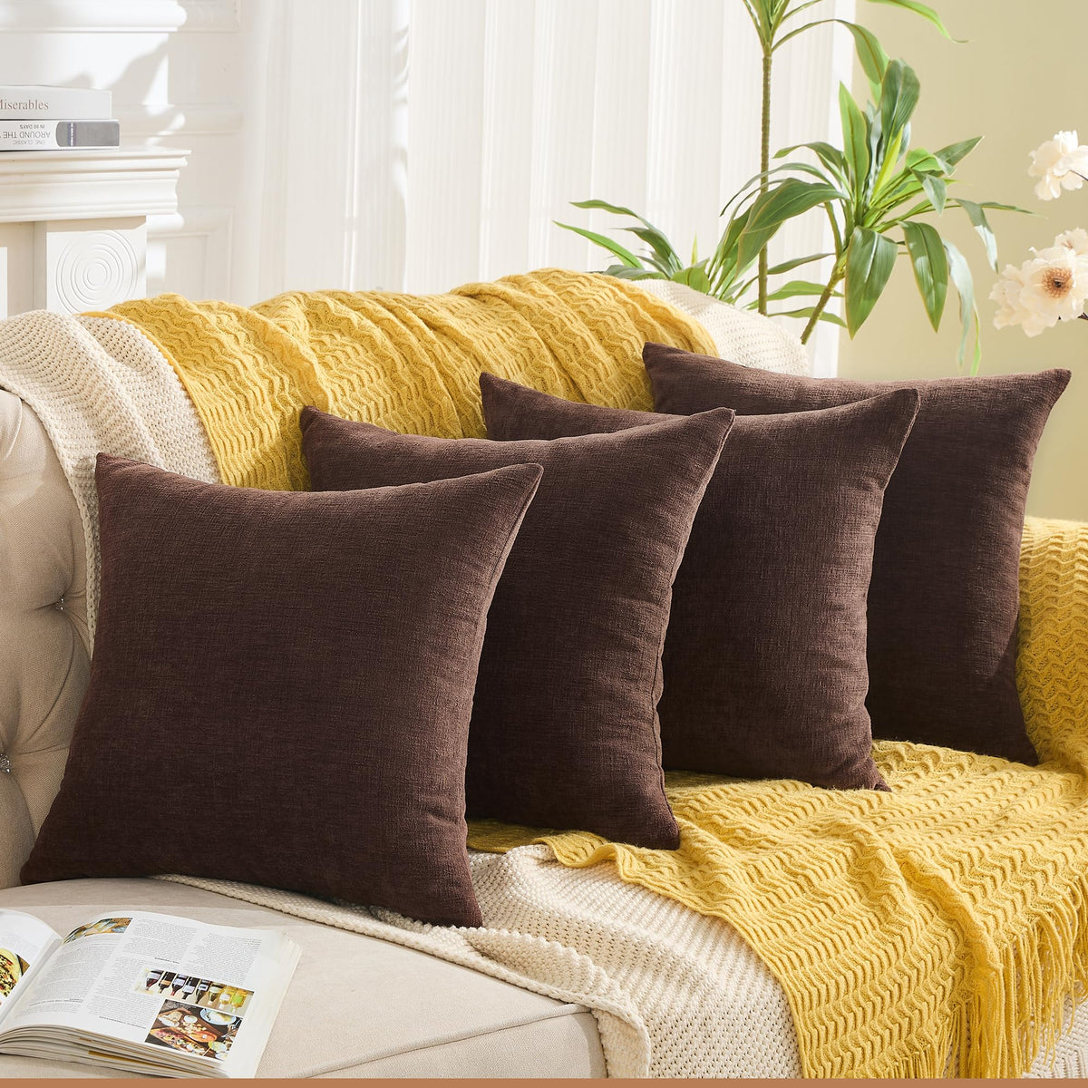 GAWAMAY Lumbar Support Pillow Decorative Rectangle Throw Pillow Covers 12"x20" Inch Set of 2, Soft Chenille Pillowcase for Living Room Bedroom Sofa Couch Cushion Cover Navy Blue 30x50cm (ONLY Covers)