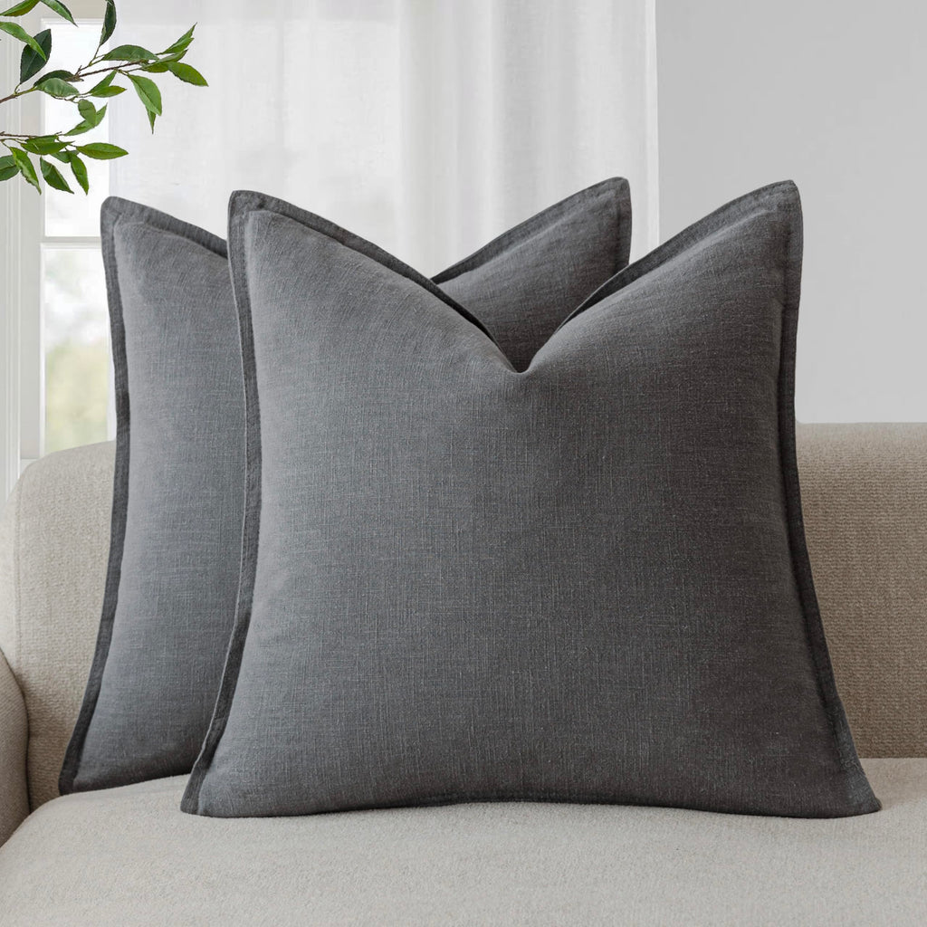 Foindtower Linen Solid Decorative Throw Pillow Covers 20x20 Natural Beige