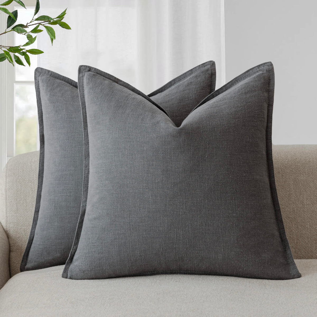 Foindtower Linen Solid Decorative Throw Pillow Covers 20x20 Natural Beige