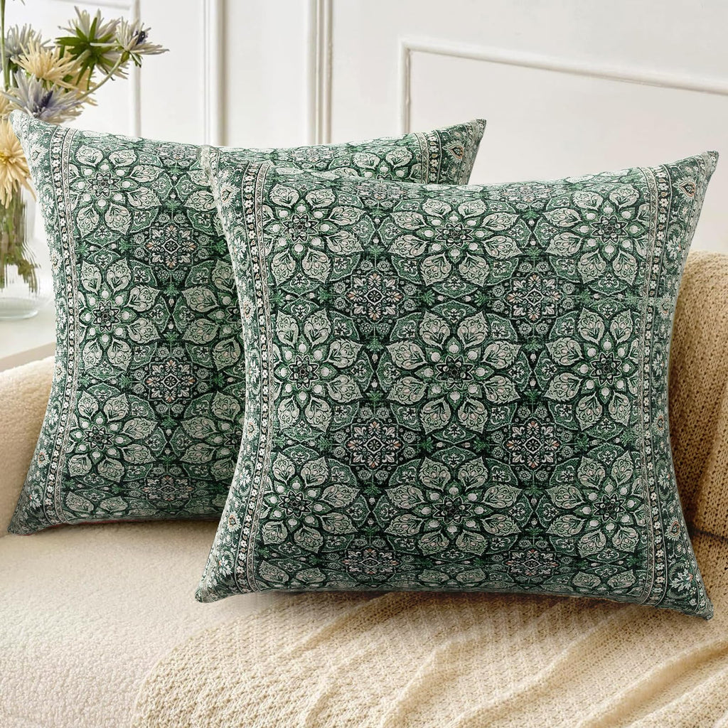Boho Throw Pillow Covers 18x18 inch Set of 2,Soft Pillowcases Bohemia Carpet Printing Pattern Decorative Sofa Living Room Bed Square Pillow Case Cushion Cover-Cream Color