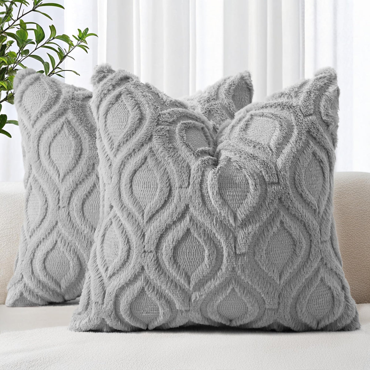 decorUhome Faux Fur Plush Soft Beige Throw Pillow Covers 18x18 Set of 2