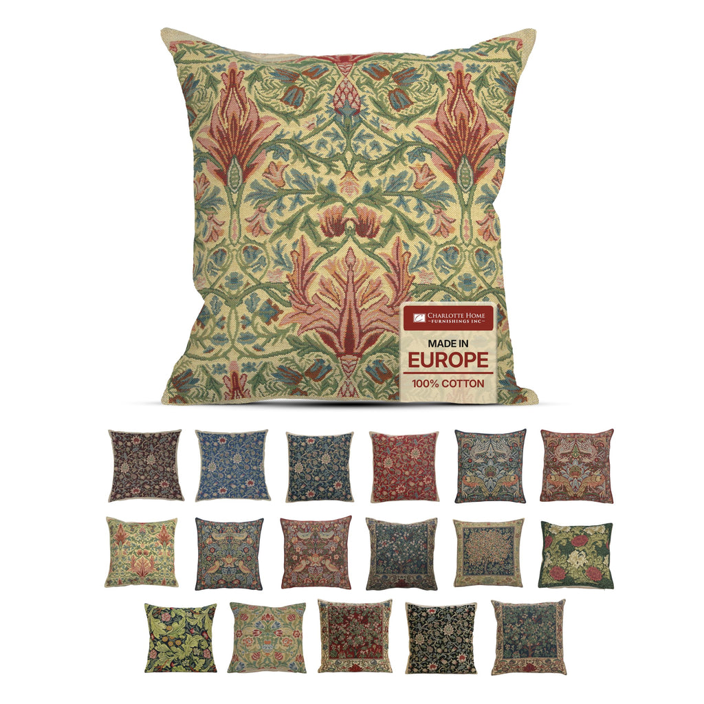 William Morris Fleurs de Morris Red Tapestry Throw Pillow Cover 16 x 16 in