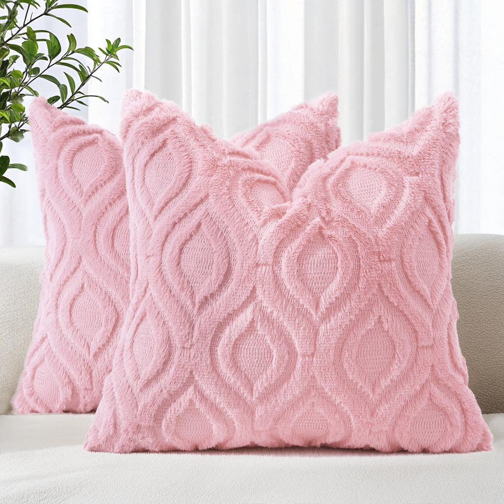 decorUhome Faux Fur Plush Soft Beige Throw Pillow Covers 18x18 Set of 2