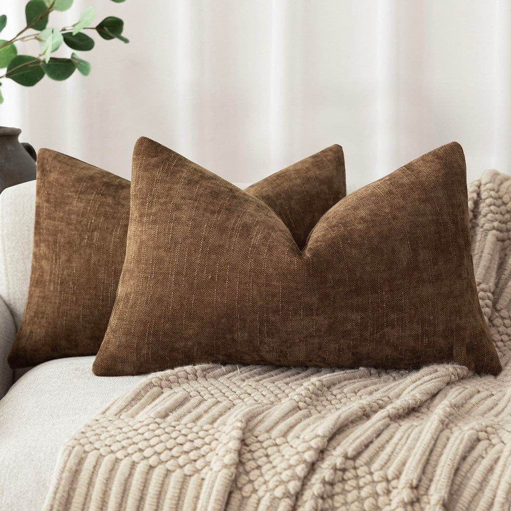 Foindtower Solid Textured Chenille Throw Pillow Covers 20x20 Inch,Taupe