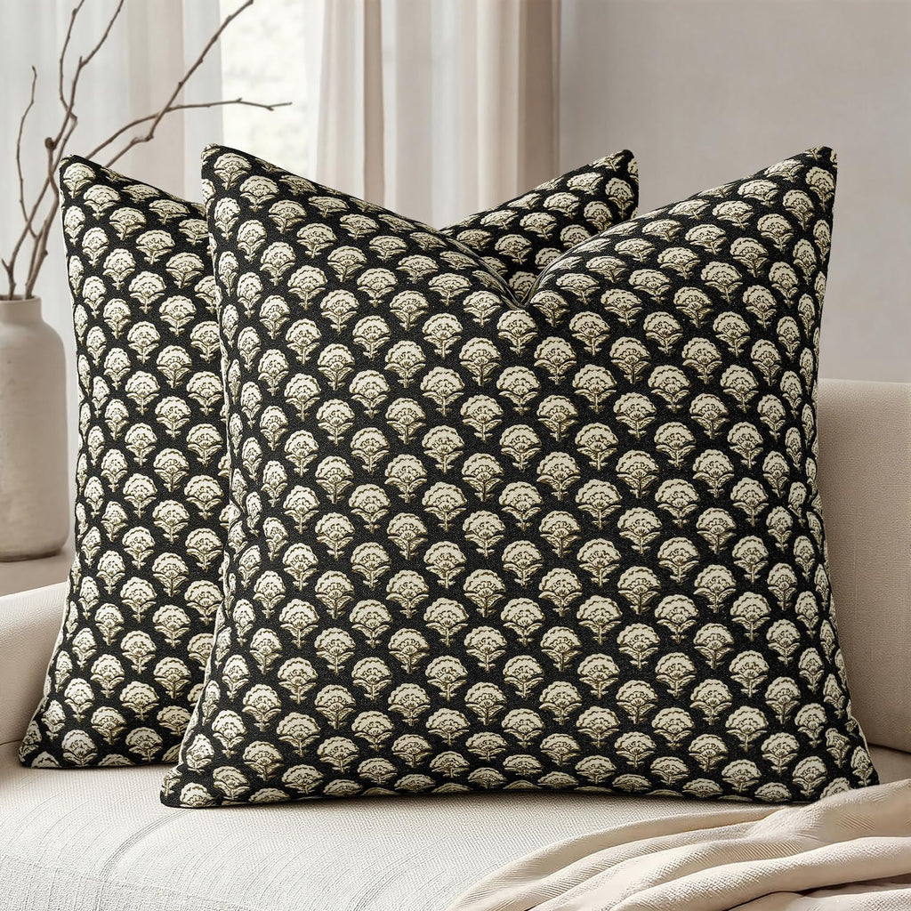 MIULEE Floral Print Decorative Pillow Covers 18x18, Light Taupe