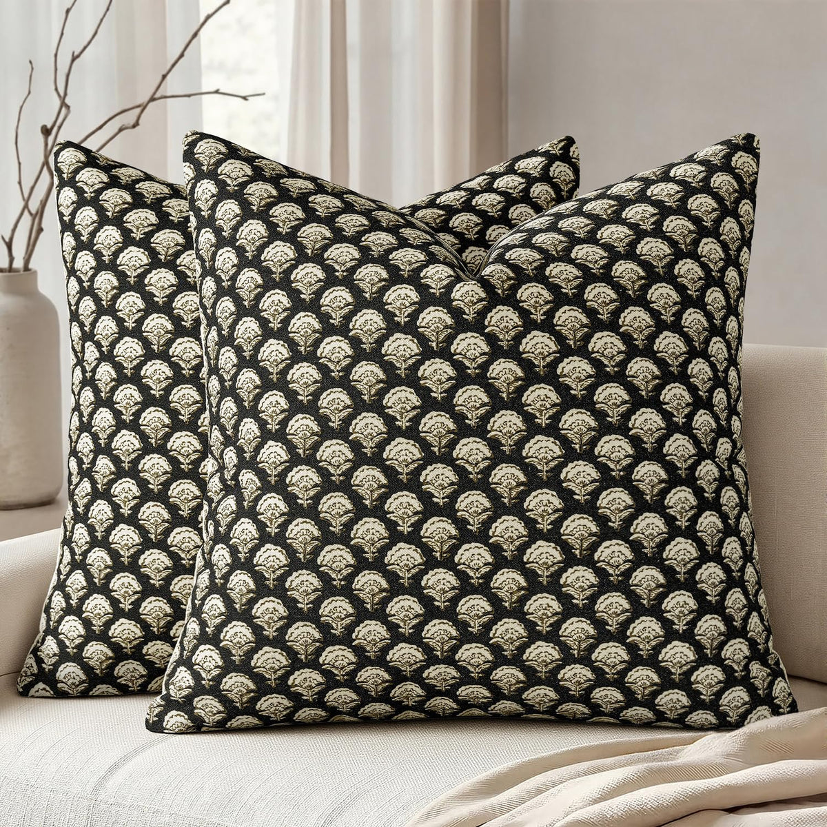 MIULEE Floral Print Decorative Pillow Covers 18x18, Light Taupe