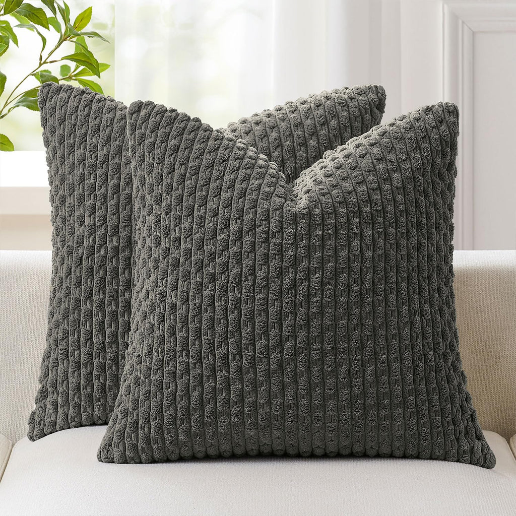 Kevin Textile Soft Corduroy 18x18 Inch Pillow Covers 2 Pack, Sage Green