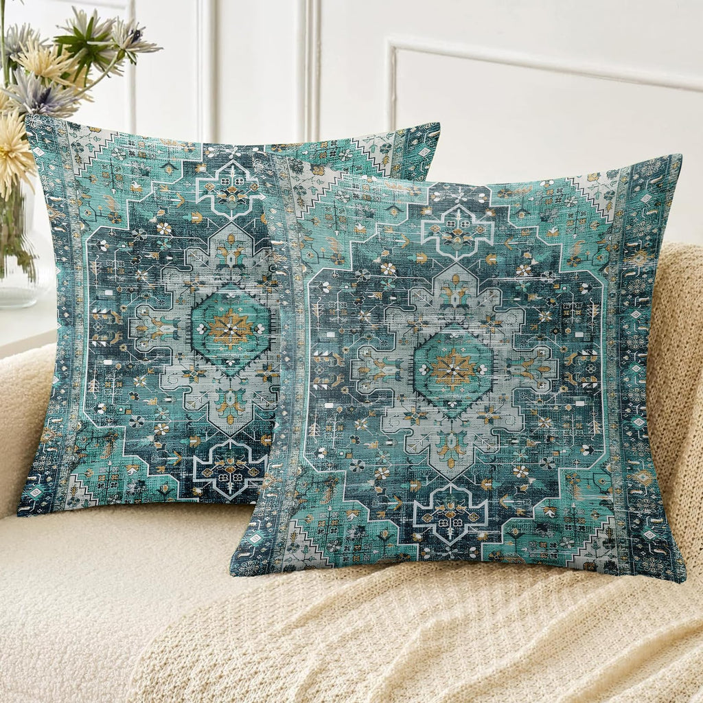 Boho Throw Pillow Covers 18x18 inch Set of 2,Soft Pillowcases Bohemia Carpet Printing Pattern Decorative Sofa Living Room Bed Square Pillow Case Cushion Cover-Cream Color