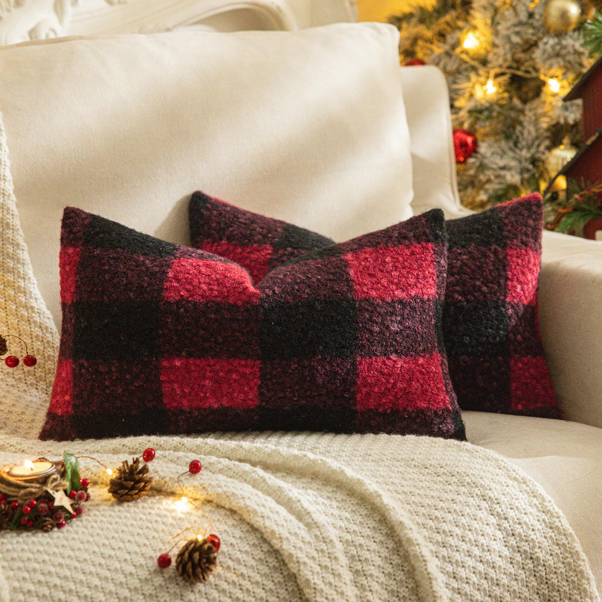 AQOTHES Plaid Fall Throw Pillow Covers Orange 18x18 Inch Set of 2