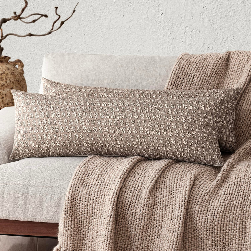 Foindtower Decorative Floral Print Throw Pillow Covers 20×20 Inch,Tan Taupe