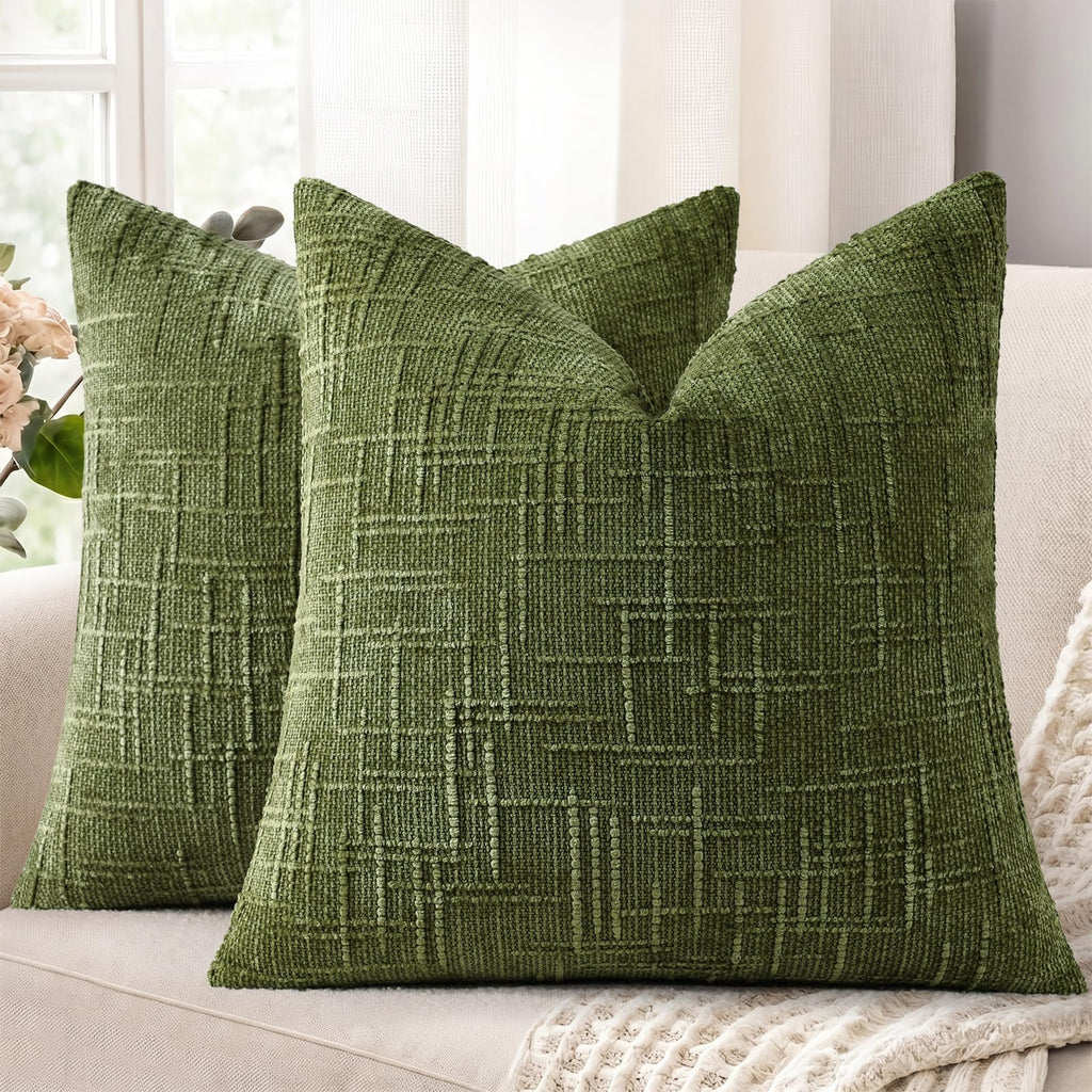 decorUhome Textured Chenille Throw Pillow Covers 18x18 Set of 2 Cream White