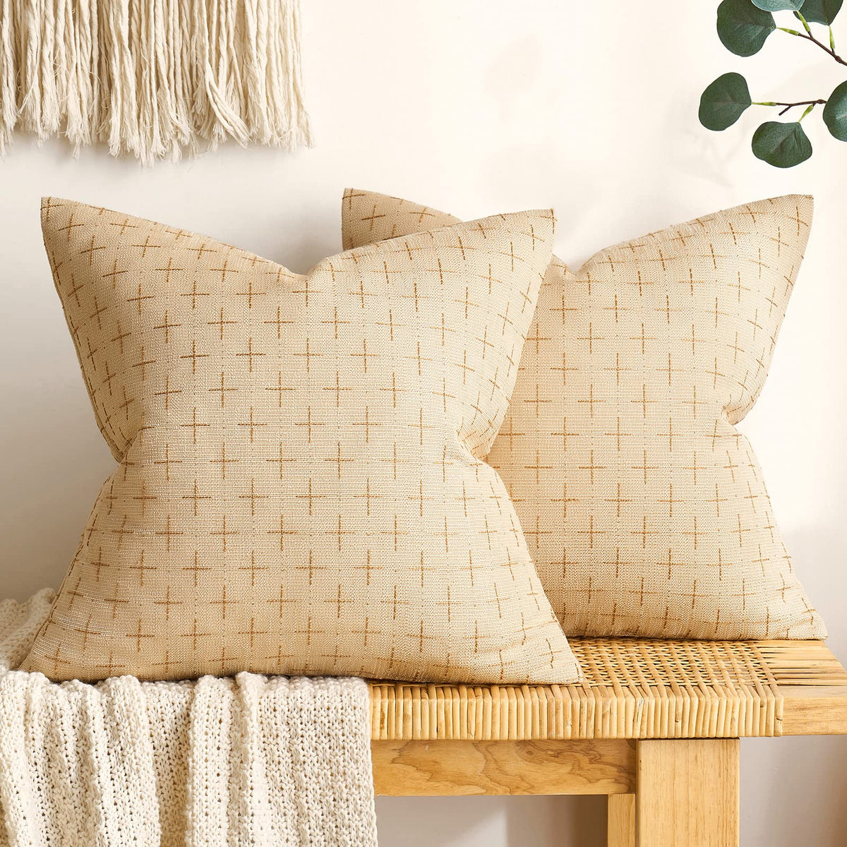 MIULEE Pack of 2 Decorative Vintage Burlap Linen Spring Throw Pillow Covers Modern Farmhouse Pillowcase Rustic Woven Textured Cushion Cover for Sofa Couch Bed 18x18 Inch Olive Green