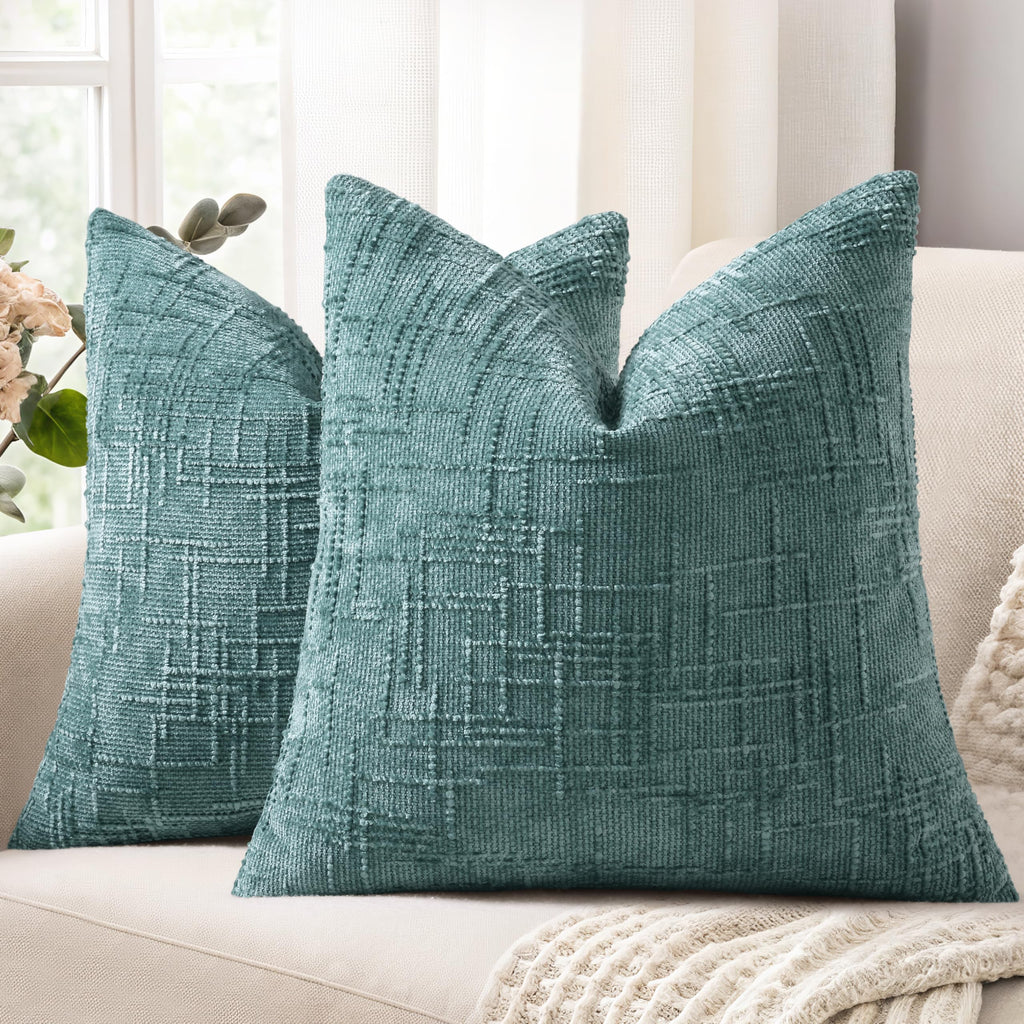 decorUhome Textured Chenille Throw Pillow Covers 18x18 Set of 2 Cream White