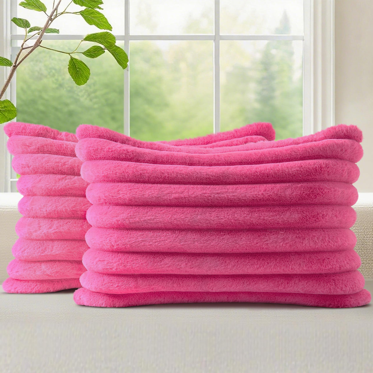 decorUhome Fall Faux Fur Throw Pillow Covers 18x18 Set of 2 Rust