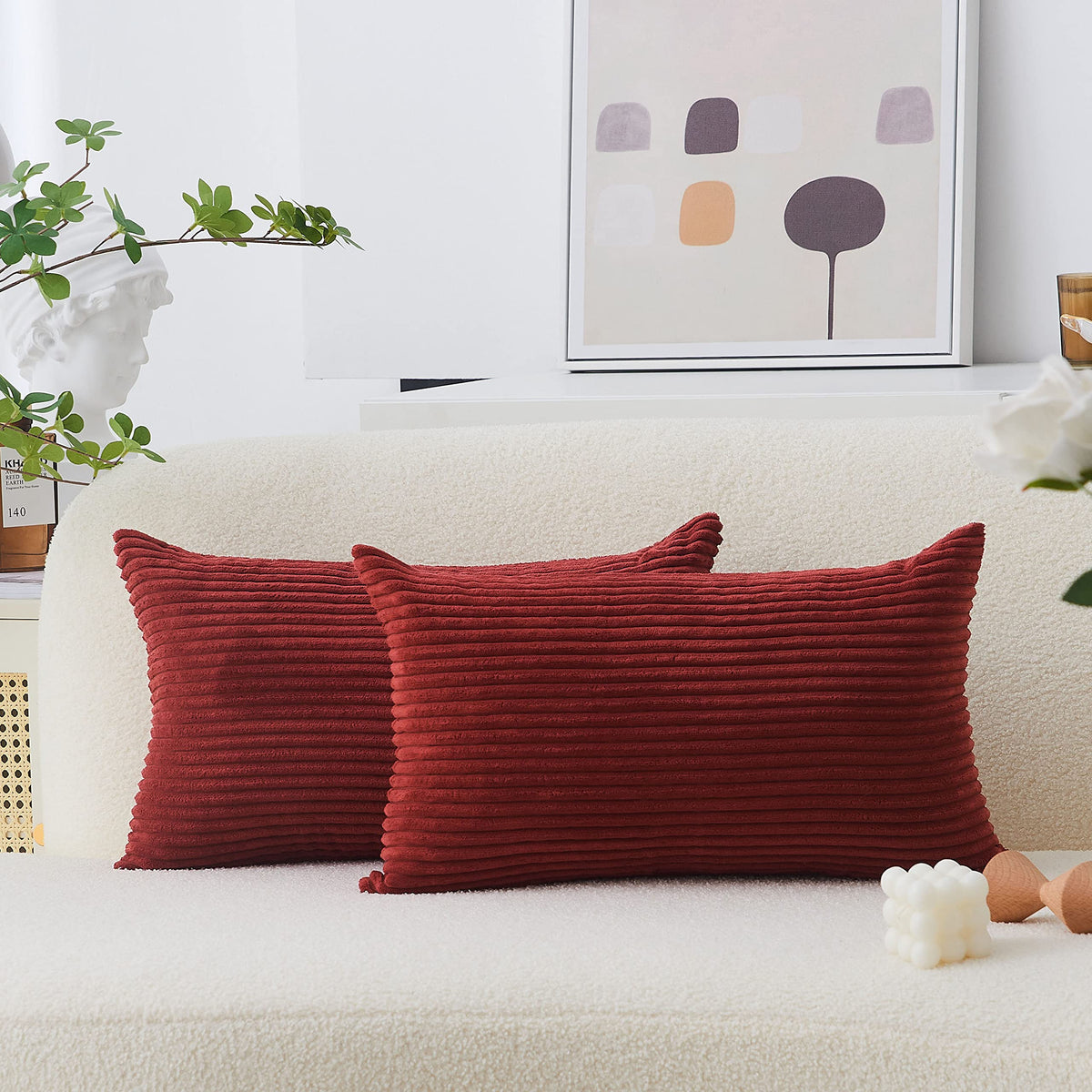 Home Brilliant Yellow Pillow Covers Summer Decorative Set of 2 Striped Corduroy Plush Velvet Throw Pillow Covers for Couch Decor, 18x18 inch, Light Yellow