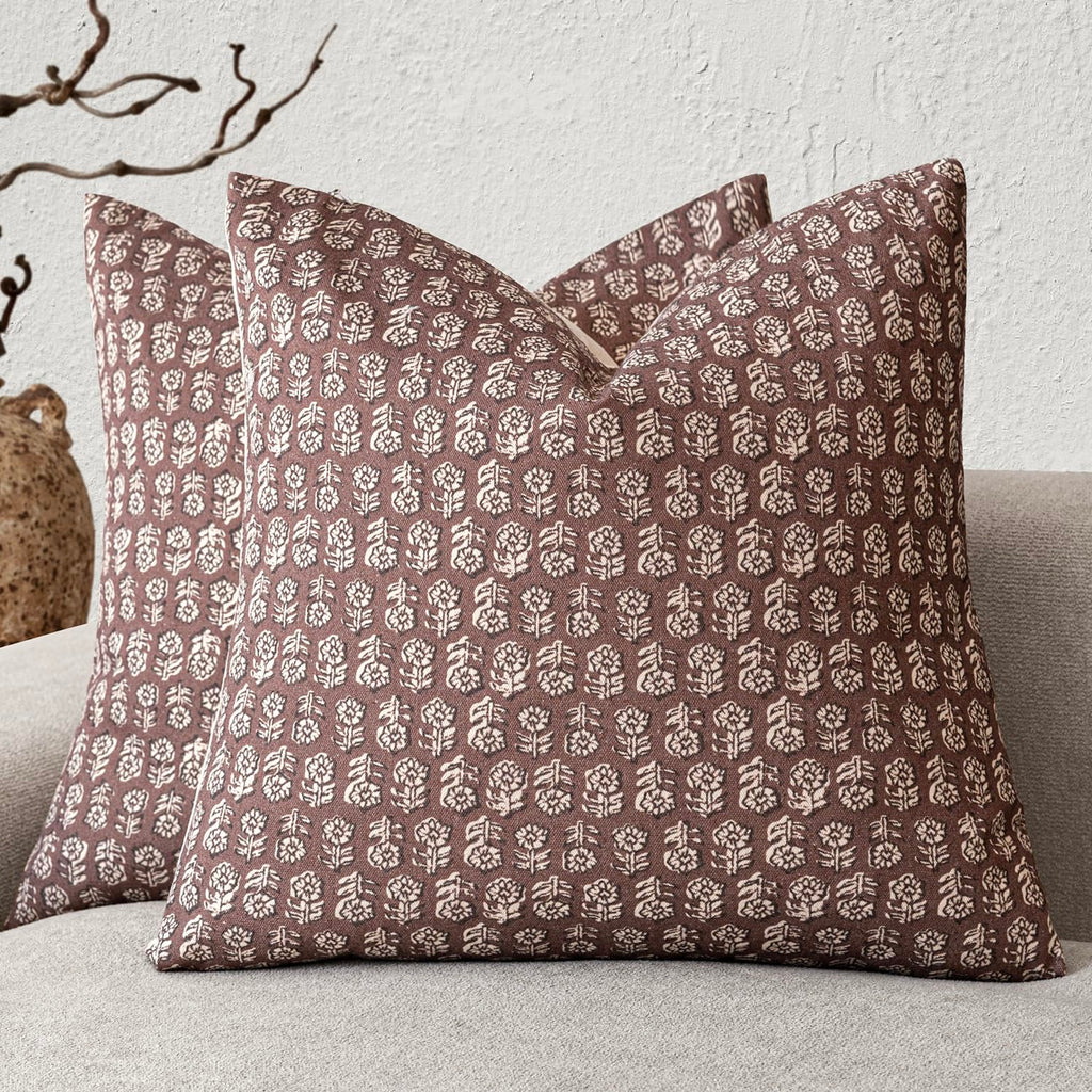 Foindtower Decorative Floral Print Throw Pillow Covers 20×20 Inch,Tan Taupe